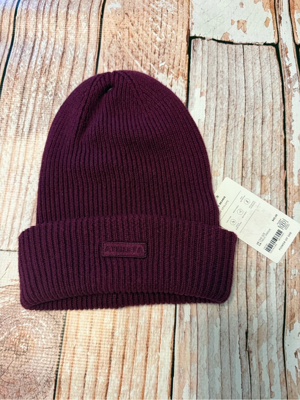 Athleta Adult Maroon Ribbed Cuffed Beanie